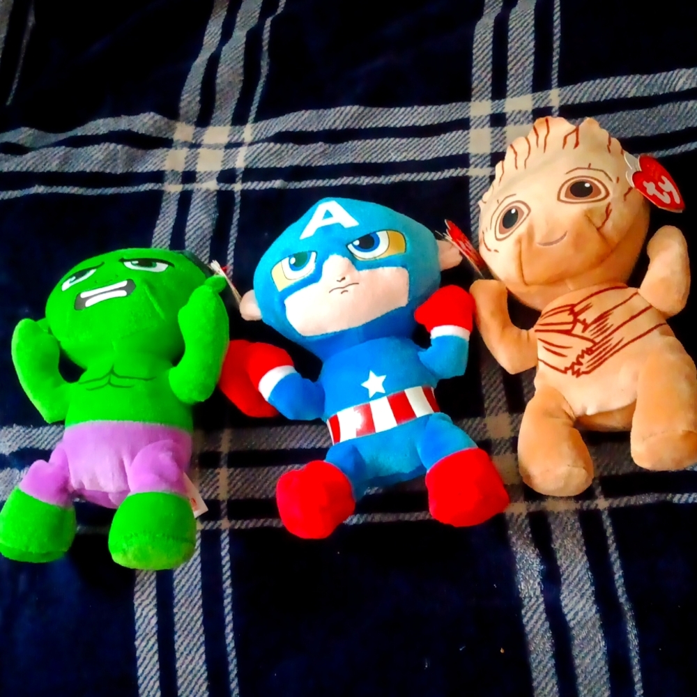 The original Ty Beanie babies-Marvel Superhero Plush Trio- great for collectors!